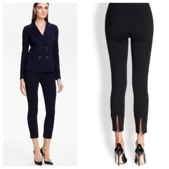 St John Caviar Alexa Milano Knit Ankle Pants Black Vented Ankle Slim Cigarette 6 - Picture 1 of 16